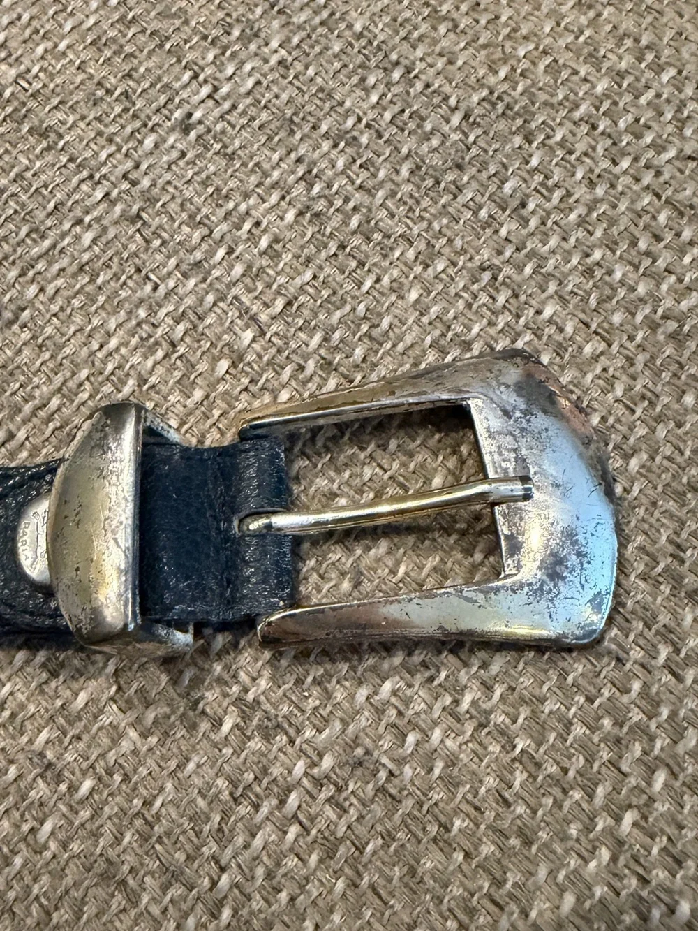 EUC - Longchamp Vintage Navy Leather Belt with Silver Buckle